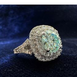 3.52 Ct =:Vvs1,=Blue White Round Moissanite Engagement Ring Silver .925