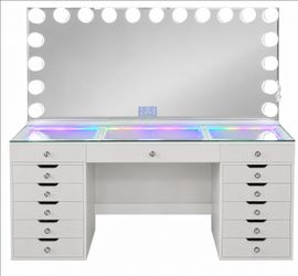 Hollywood Vanity Table with Lighted Mirror