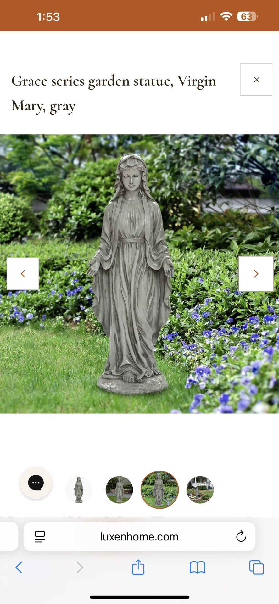 Grace series garden statue, Virgin Mary, gray 30.5" H x 11.25" W x 9" D