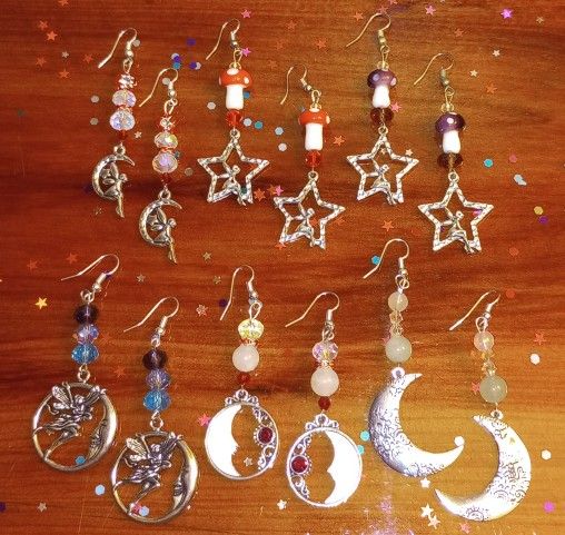Cat Moon Wolf Witch Fairy Charmed Earrings Handmade Beaded Holiday Gift