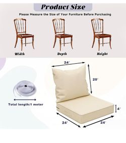 3 piece COZEER Patio Chair Cushions 24x24 Inch, Waterproof Fade Resistant Outdoor Cushions for Patio Furniture, Edge Binding Design with Handle, Adjus