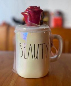 Disney’s Beauty & The Beast Rae Dunn Mug W/Rose Topper