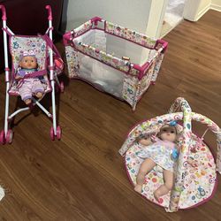 Baby Doll Stroller Crib Bed Nursery Set