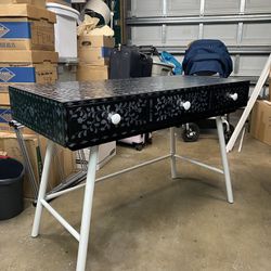 Black Desk with Hand Painted Design