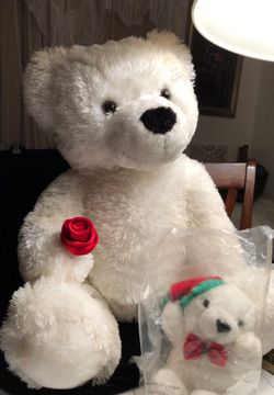 🎅White Bear with Red Rose & baby bear