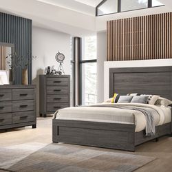 Cherokee Grey King / Queen Bedroom Set 5pc ( Bed, Dresser, Mirror, Chest, And Night Stand) - Delivery And Financing Available 