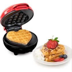 DASH Mini Waffle Maker 4” Waffle Mold, Nonstick Waffle Iron Heart Red
