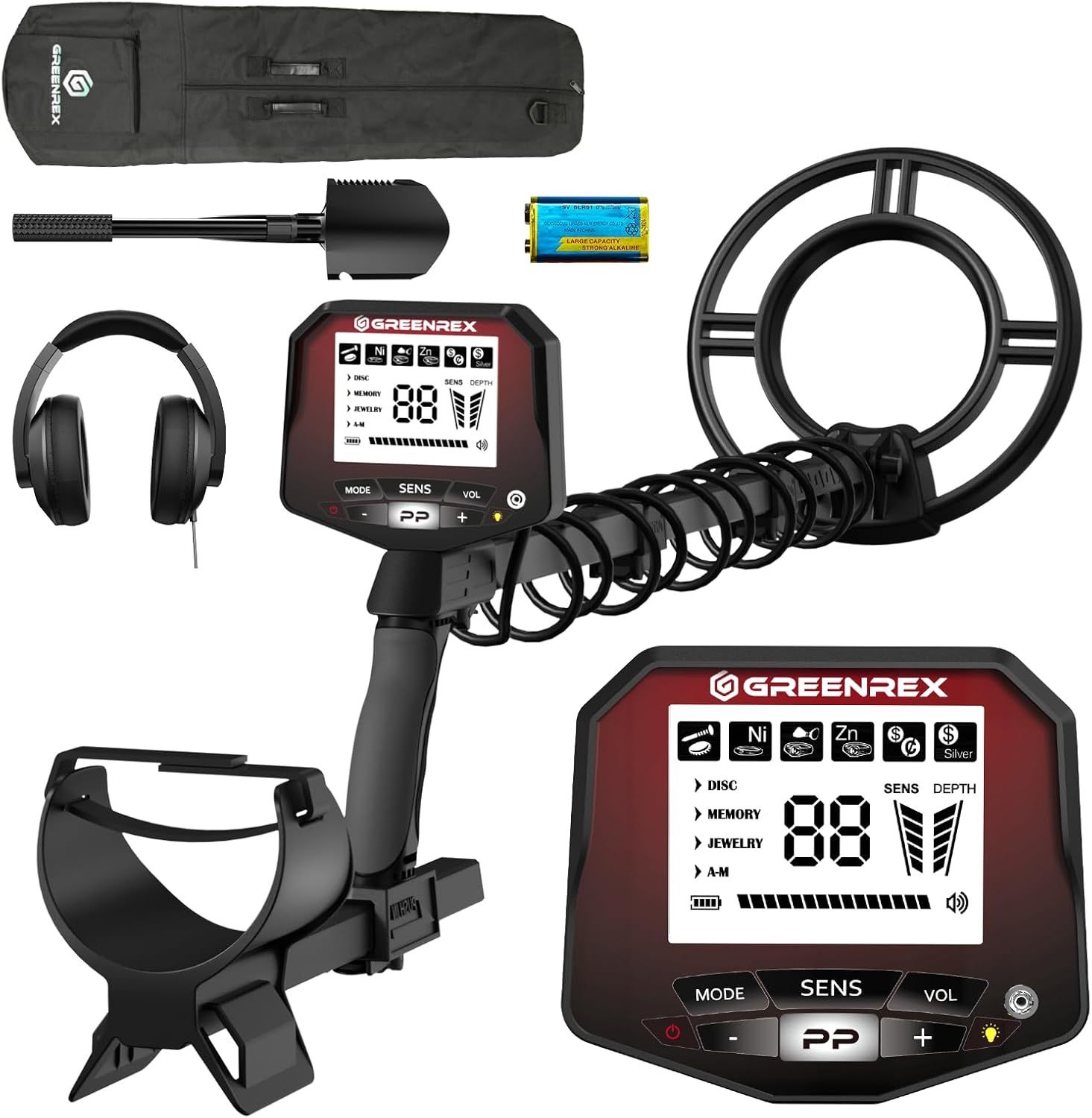 GreenRex Metal Detector for Adults Professional, Waterproof Pinpoint, High Accuracy Gold and Silver Detection, Underwater and Beach Use, 10'' IP68 Coi