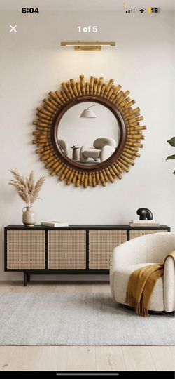 Vintage Coastal Bamboo Style Round Sunburst Wall Mirror