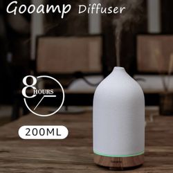 200ML Ceramic Essential Oil Diffuser - Ultrasonic Aromatherapy & Humidifier with 7-Color LED Lights, Auto Shut-Off, Wood Grain Base, 1H/3H/6H Timer | 