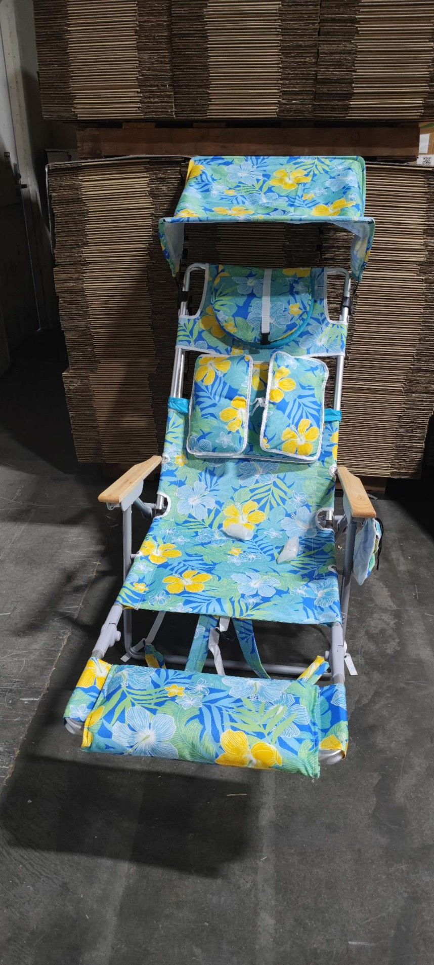 Backpack Beach Chair, 4 in 1 Beach Lounge with Canopy, Tanning Chair with Face Hole & Arm Holes Lumbar Pillow, Beech Armrest Recliner Patio Chair,