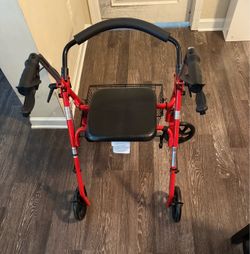 Red 4-Wheel Rollator Walker with Seat