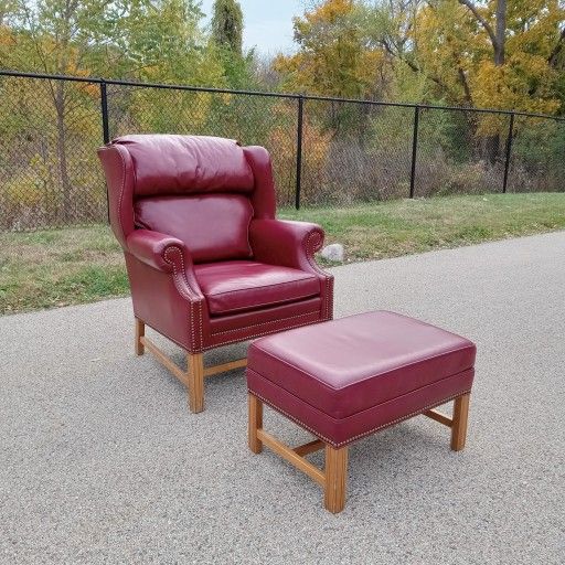 Wingback Leather Chair & Ottoman - Free Delivery