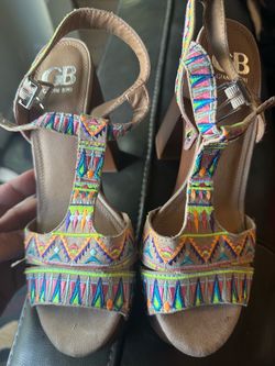 Gianni Bini Embroidered Wedge Sandals