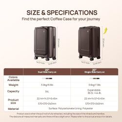 86}Carry On Luggage 22x14x9 Airline Approved, 20 Inch Suitcase with Front Compartment, Coffee-Infused PC Hard Shell, Eco-Friendly, Cup Holder, Clamshe