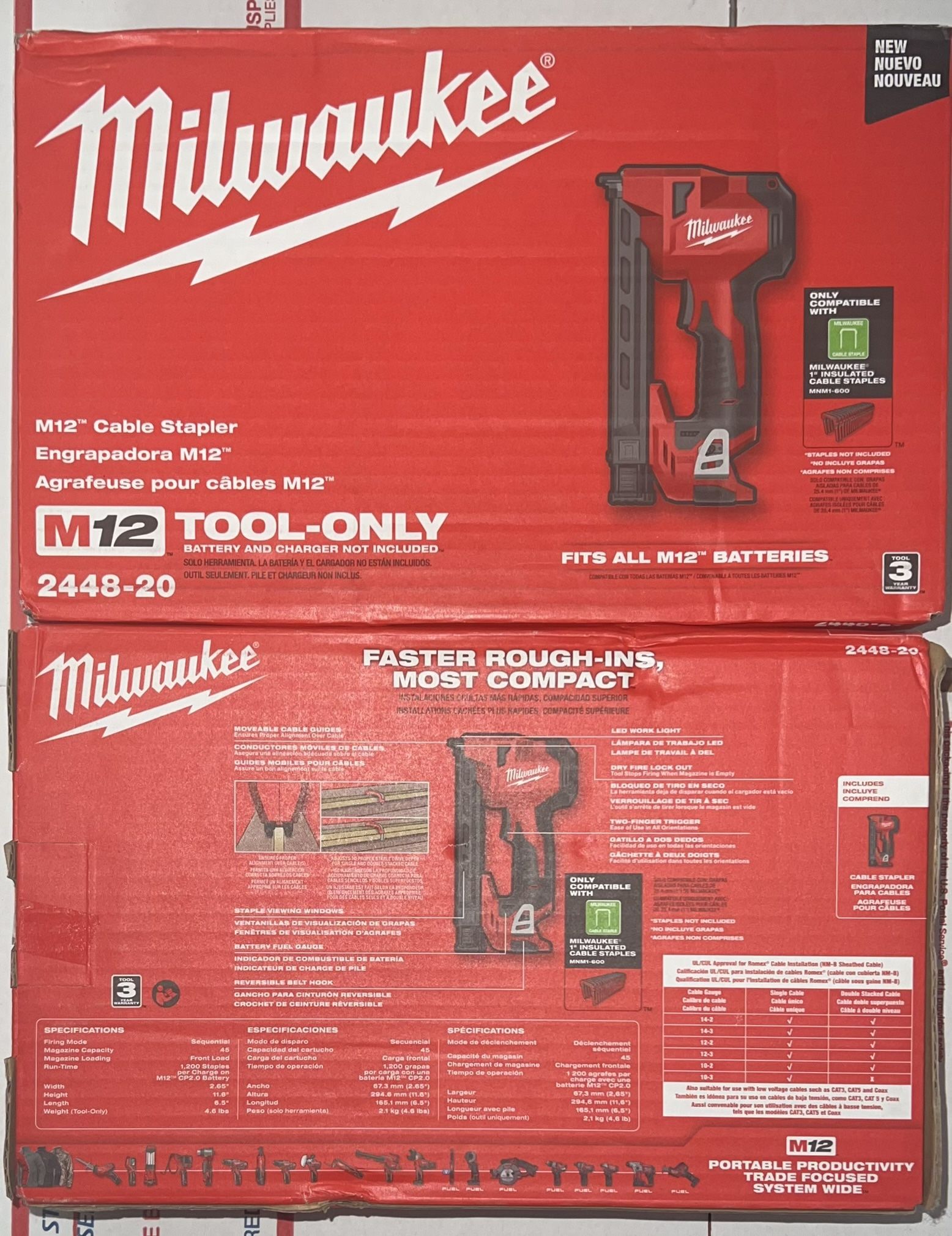 Milwaukee M12 Cable Stapler. Tool Only. Model #2448-20