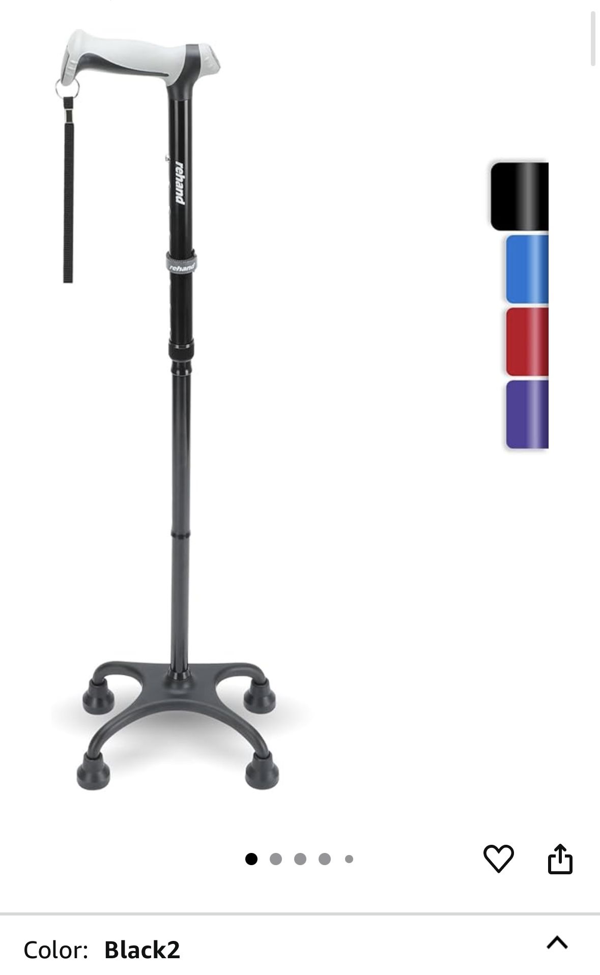 REHAND Quad Cane, Foldable Walking Cane for Men & Women with 4-Pronged Base for Extra Balance & Stability-Adjustable, Lightweight, Collapsible, Walkin