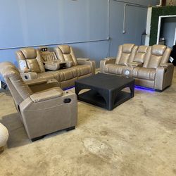 Brown 3 Piece Reclining Living Room Set Delivery Available 🚚