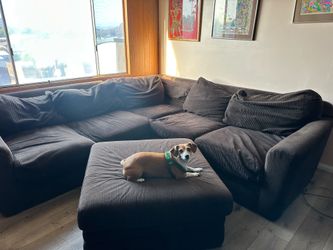 Large brown couch & ottoman