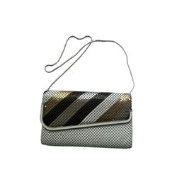 Vintage ELKA Handbag Shoulder Purse White Gold Black Silver Sequin Metal handbag