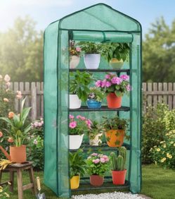 30in Mini Greenhouse 4 Tier Plant Growing Rack Indoor Outdoor PE Cover Green