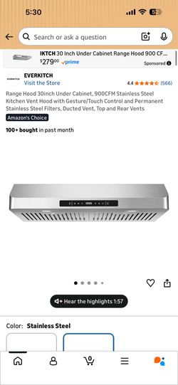IKTCH 30 inch Stainless Steel Range Hood 900CFM Gesture Controltt