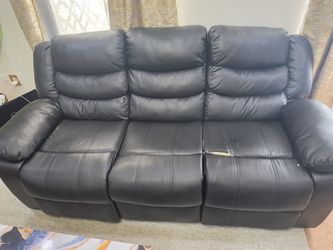 Black Leather Reclining 3-Seat Sofa