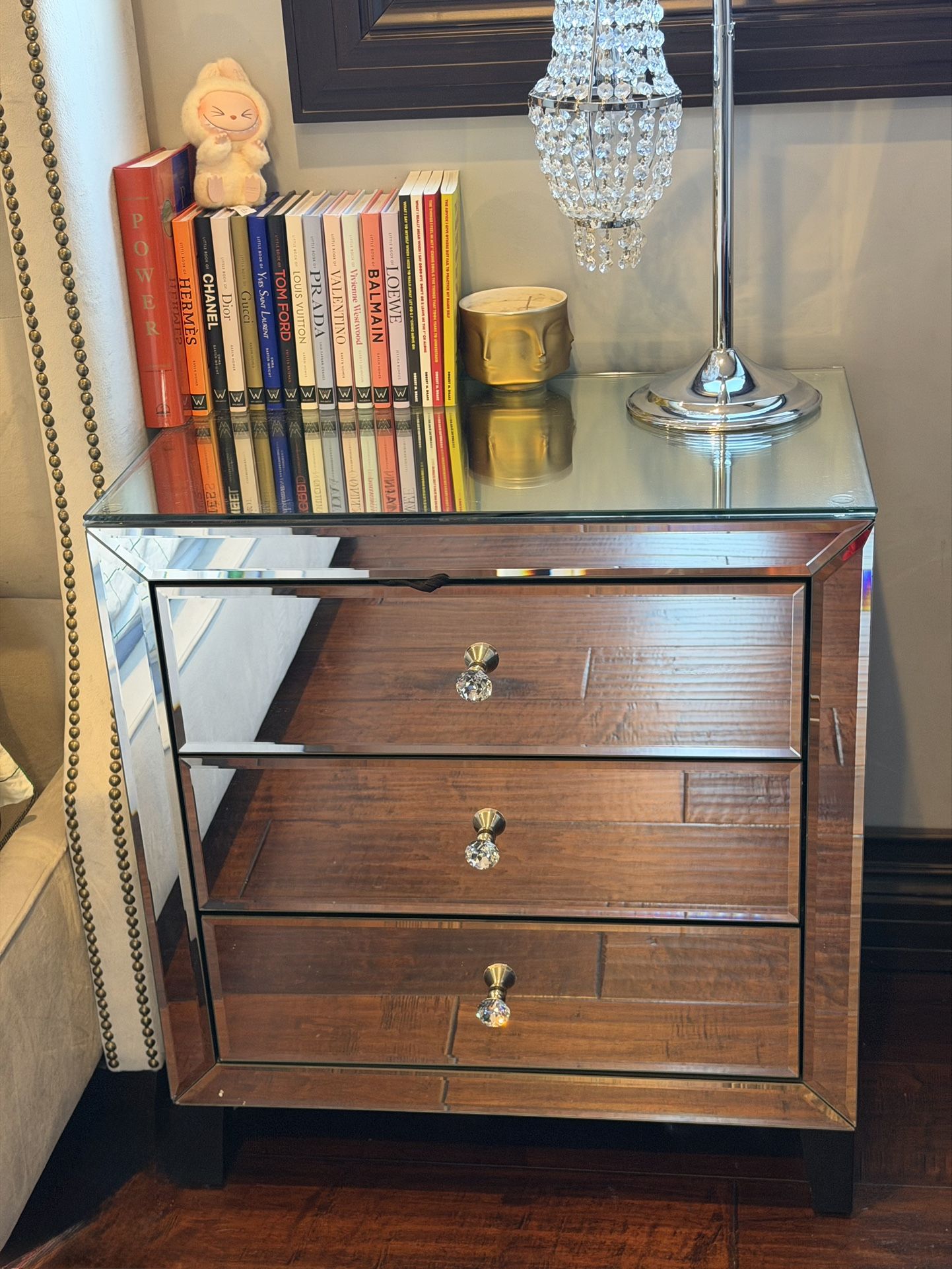 Mirrored Silver 3-Drawer Nightstand Chest