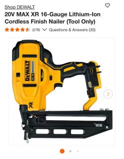 Labor Day Shop DEWALT 20V MAX XR 16-Gauge Lithium-Ion Cordless Finish Nailer (Tool Only