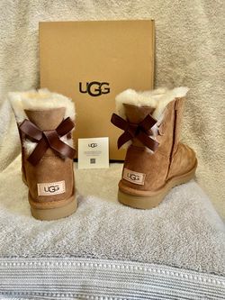 New UGG Mini Bailey Bow II Women's Boots Shoes Chestnut Size 7