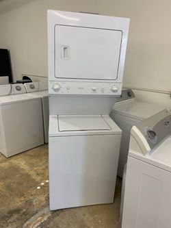 Used White GE Stacked Washer Gas Dryer Combo Unit 27 in wide