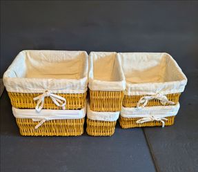Baskets Set of 6 Wicker Storage Baskets with Fabric Removable Washable Liner