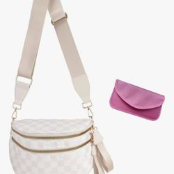 Checkerboard Crossbody Bag Spacious Nylon Sling Bag with RFID Purse Anti-Theft (Beige Checkered)