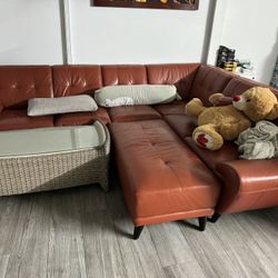 Red leather sofa