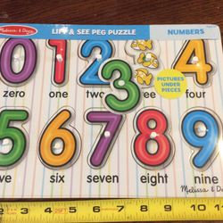 Brand new Melissa and Doug Lift and See Peg Puzzle (numbers)