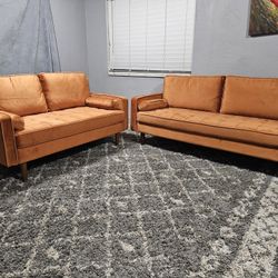 Sofa Set Orange Velvet Fabric 