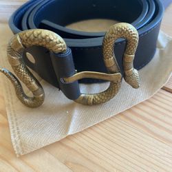 Black Leather belt with snake buckle