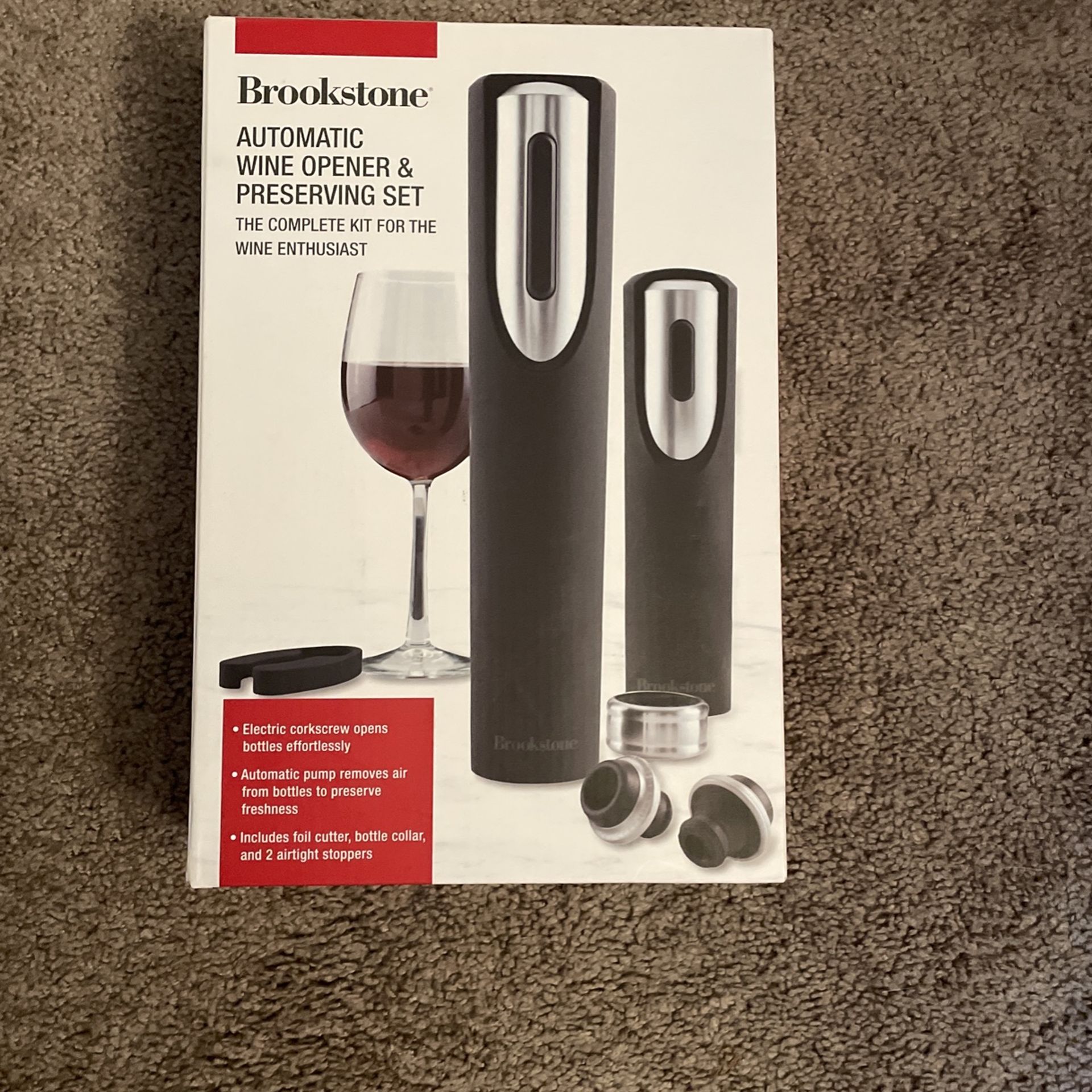 Brookstone automatic wine opener and preserving set