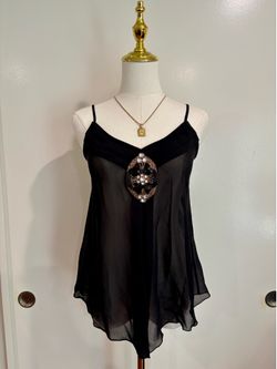 Black Sheer Chiffon Beaded Cami Top – Y2K / Art Deco Glam