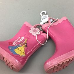 New Disney Little Girls Pink Rubber Rain Boots Size 10