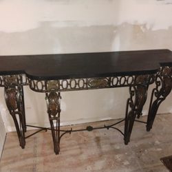 Wrought Iron And Granite Top Antique Entry Table