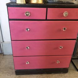 Vintage Pink Black Cabinet Dresser 