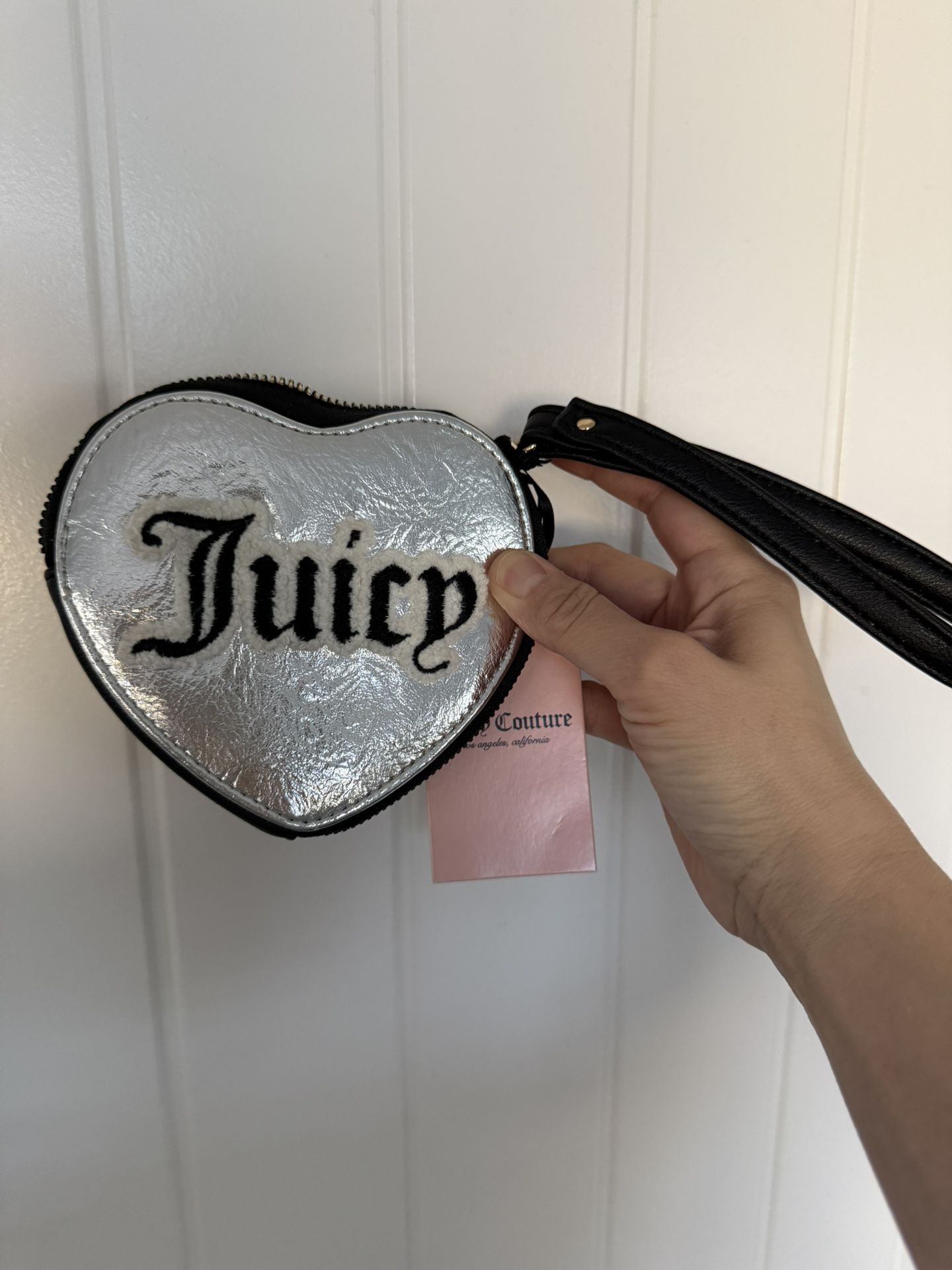 Juicy Couture Metallic Silver Zip Around Wristlet