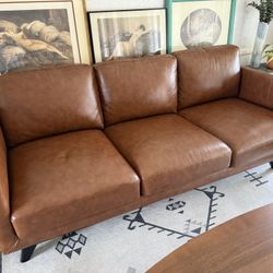 Abbyson Premium Leather Mid Century Sofa 