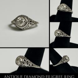 💍 Vintage 18K White Gold Filigree Diamond Ring - Size 5.5