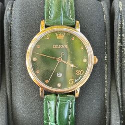 Olevs Watch Women’s Green Leather