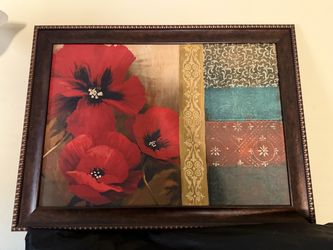 Framed Red Poppy Floral Wall Art Print