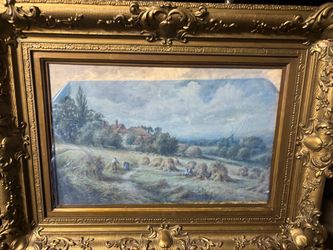 Framed Rural Harvest Landscape Painting