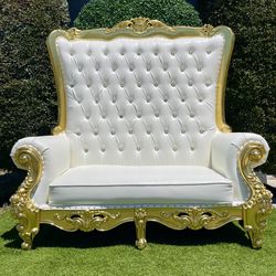 White And Gold Throne Love Seat