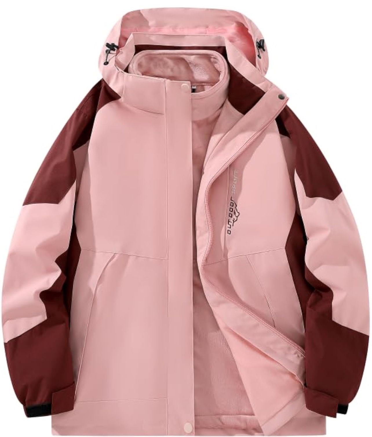Women's 3-in-1 Winter Ski Jacket, Detachable Hood, Outdoor Hiking Camping Coat